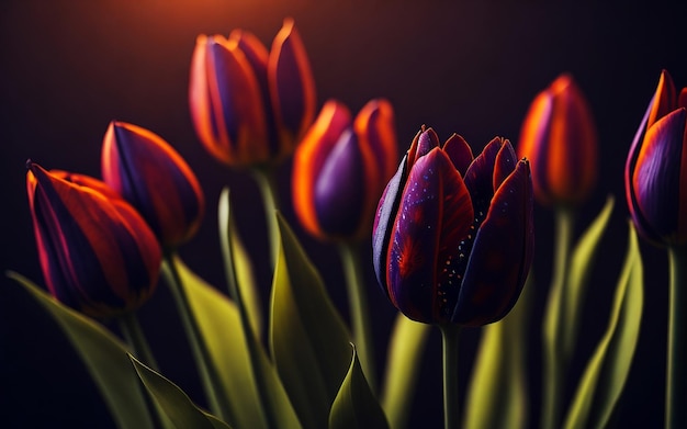 Photo a bunch of tulips with a dark background