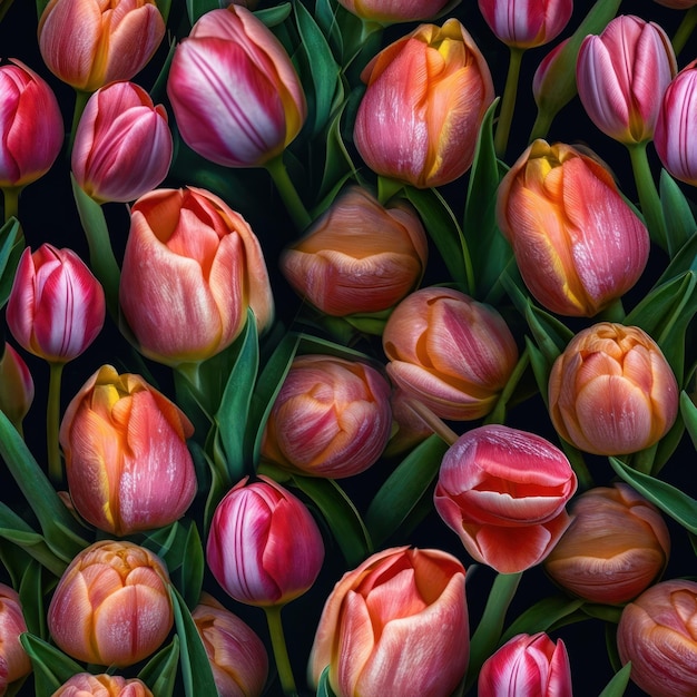 A bunch of tulips with the word tulips on the bottom.