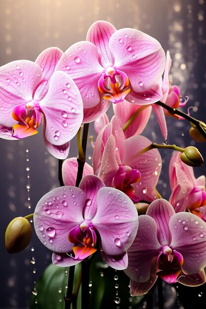 Foto bunch van roze en witte orchidee bloemen met waterdruppels