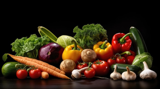 A bunch of vegetables on a black background