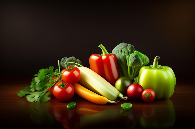 A bunch of vegetables on a dark background