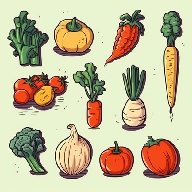 Photo a bunch of vegetables and fruits are grouped together on a green background generative ai