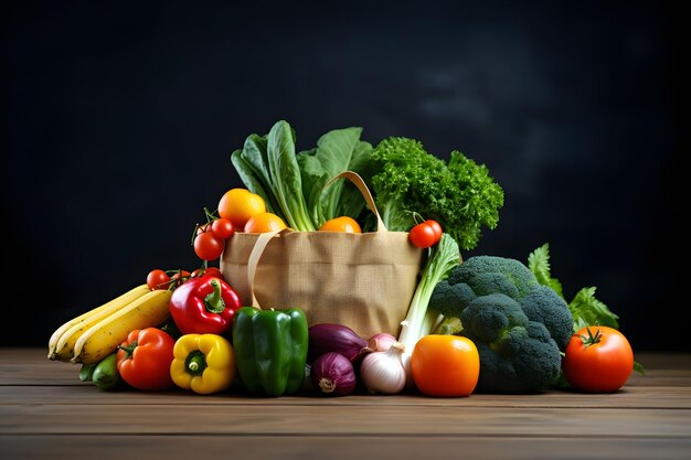 A bunch of vegetables sitting on top of a wooden table Generative AI