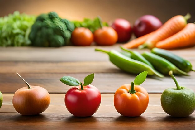 a bunch of vegetables with a bunch of vegetables on a wooden table.