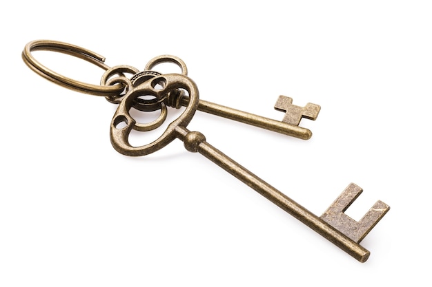 Bunch of vintage keys Isolated on a white background