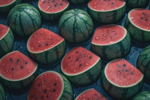 A bunch of watermelon on a blue table