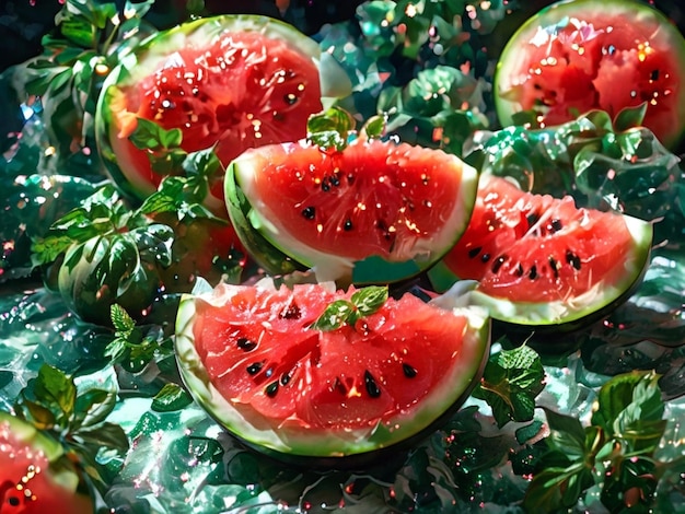 Photo a bunch of watermelon with seeds on it