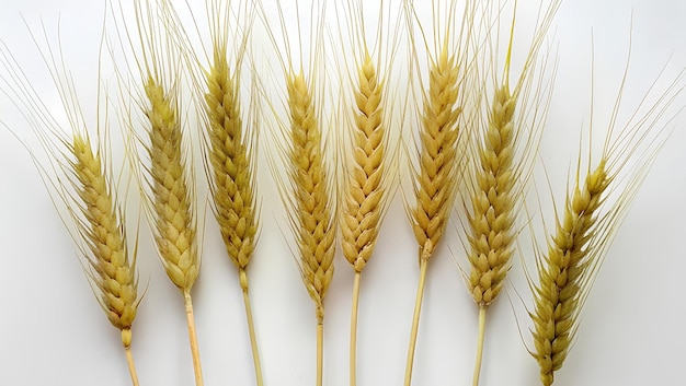 一群の小麦の耳が白い背景に示されています
