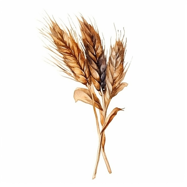 A bunch of wheat on a white background.