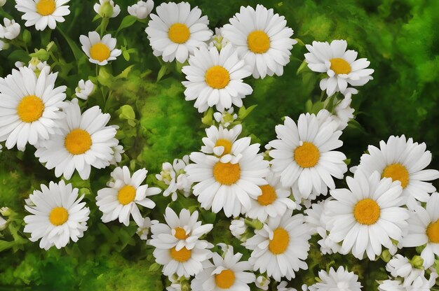 a bunch of white daisies are in a green vase