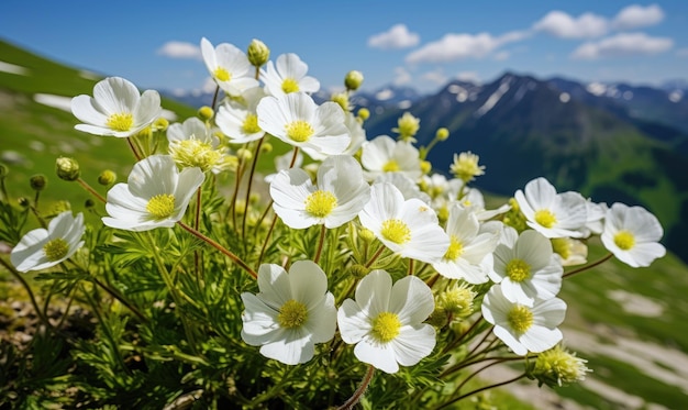 A bunch of white flowers in a field