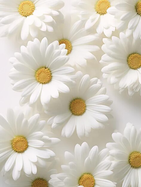 A bunch of white flowers with yellow centers