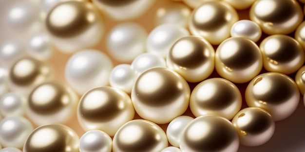 A bunch of white pearls are on a table.