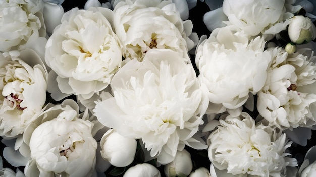 A bunch of white peonies in a pool of water