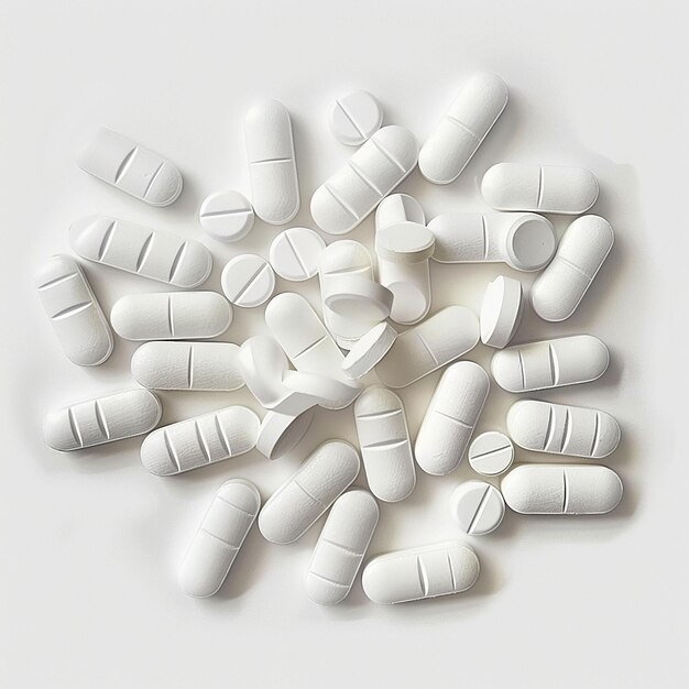 a bunch of white pills that are in a pile