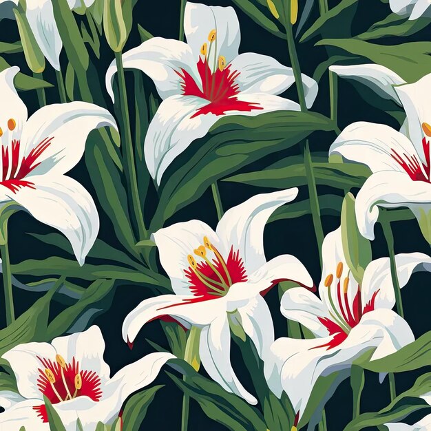 A bunch of white and red flowers on a black background