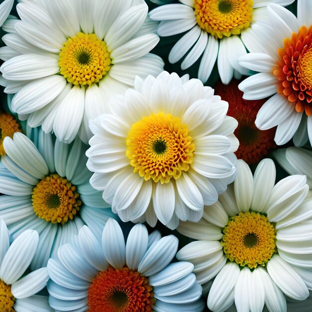 A bunch of white and yellow daisies are in a bunch.