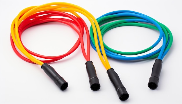 A bunch of wires with different colored wires on a white background