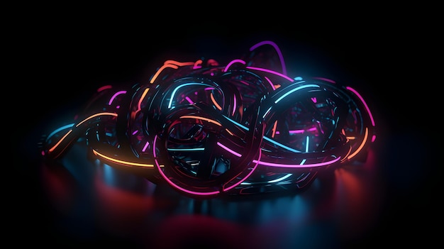 A bunch of wires with neon lights on them