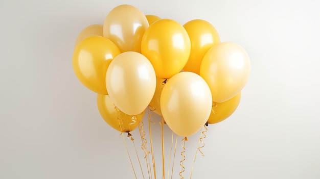 Bunch of yellow balloons on a white background