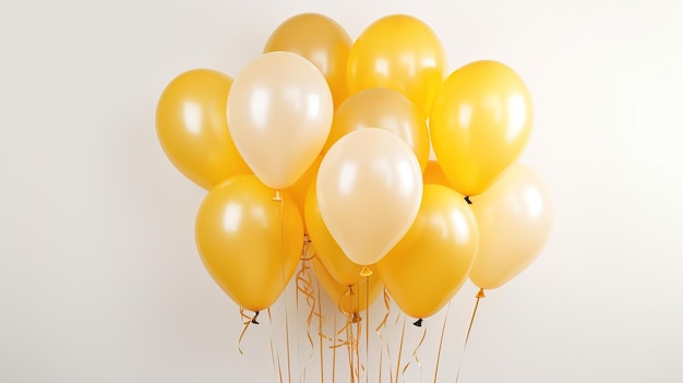 Bunch of yellow balloons on a white background