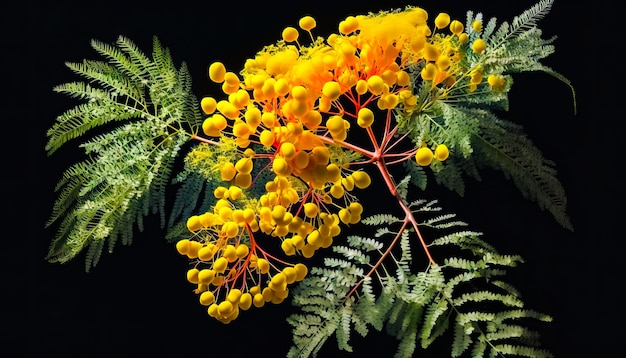 Photo bunch of yellow flowers on black background generative ai