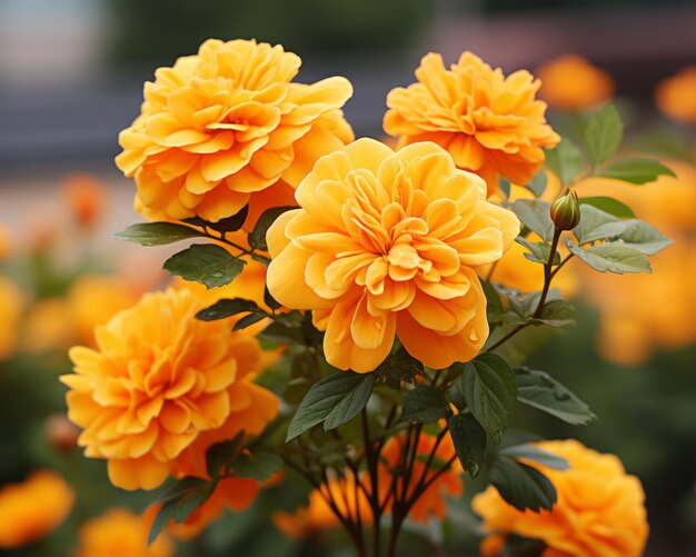 A bunch of yellow flowers in a garden