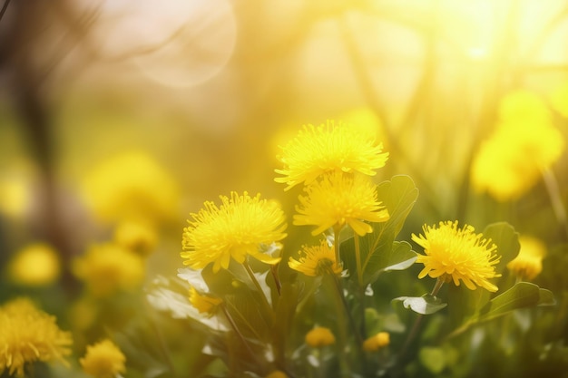 A bunch of yellow flowers that are in the grass generative AI