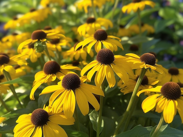 A bunch of yellow flowers with a green background