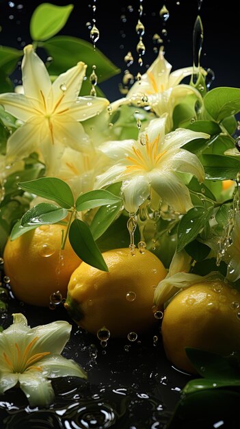 Photo a bunch of yellow flowers with water drops