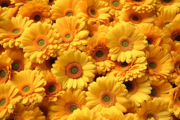 A bunch of yellow flowers with the word gerber on it