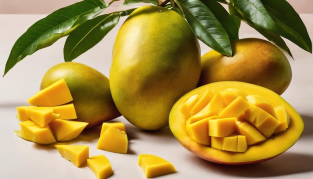 Photo a bunch of yellow fruits are on a table