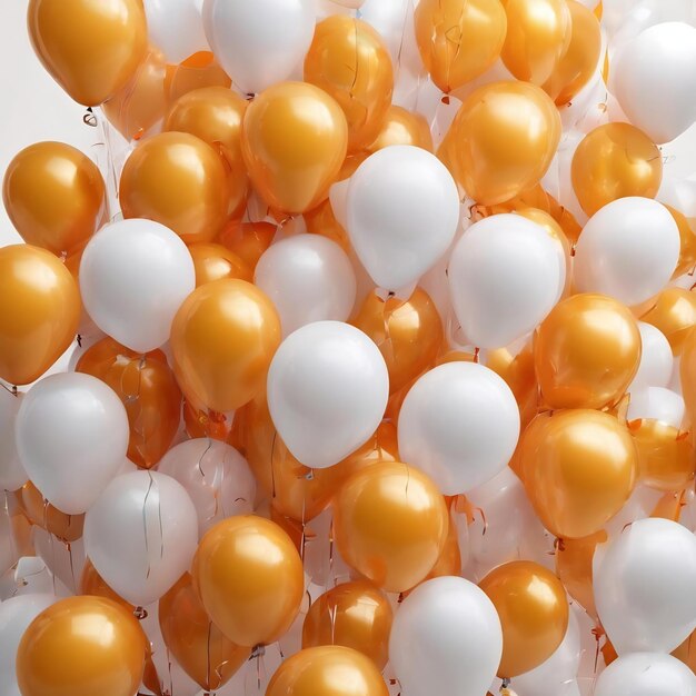 A bunch of yellow and orange helium balloons isolated on a white background