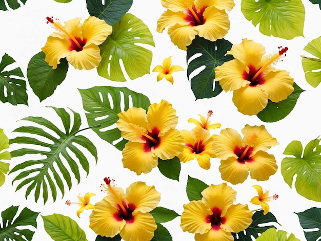 A Bunch Of Yellow And Red Flowers On A White Background