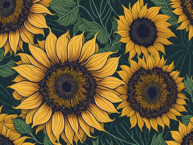 a bunch of yellow sunflowers with green leaves a group of sunflowers sitting next to each other se