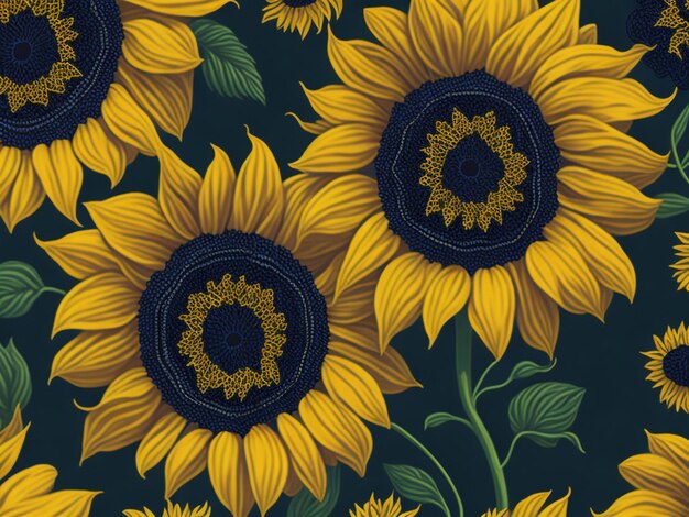 a bunch of yellow sunflowers with green leaves a group of sunflowers sitting next to each other se