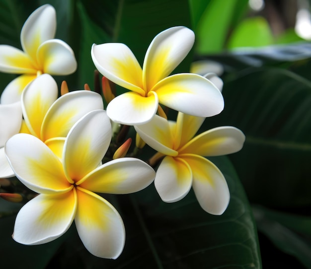 黄色と白の花のプルメリアの束