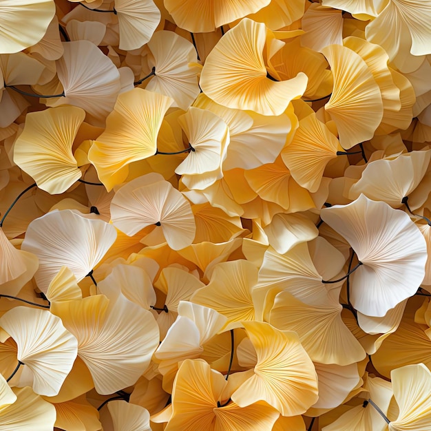 Photo bunch of yellow and white paper ginkgo leaves with surrealistic installations tiled