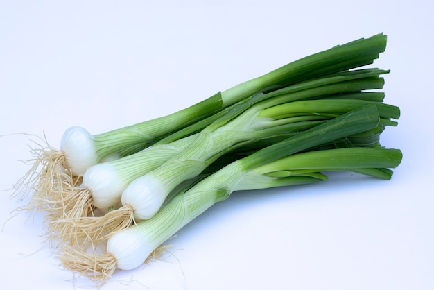 Bunch of young onions on white background.