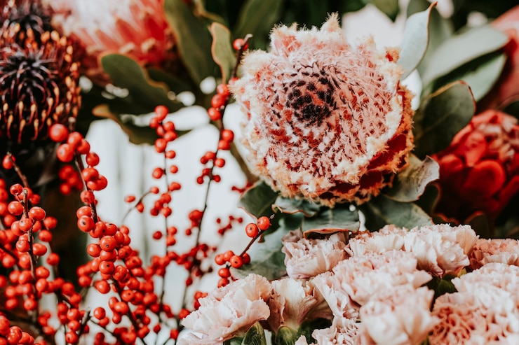 Photo bunches of flowers in a flower shop