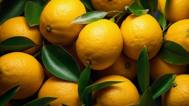 Bunches of fresh yellow ripe lemons