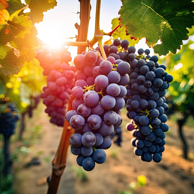 a bunches of grapes on a vine