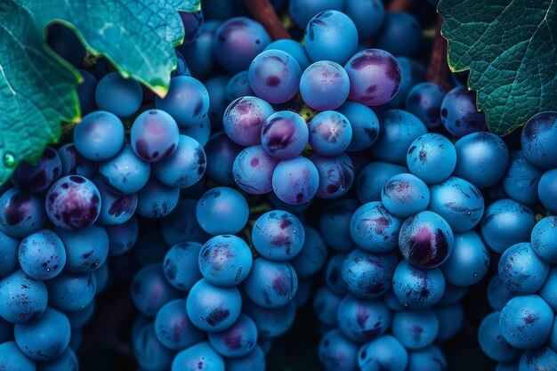 Куски винограда с каплями воды, отражающими утренний свет