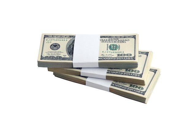 Bundel van Amerikaanse dollarbiljetten geïsoleerd op wit Pak van Amerikaans geld met hoge resolutie op perfecte witte achtergrond