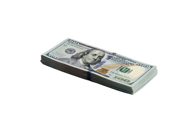 Bundel van Amerikaanse dollarbiljetten geïsoleerd op wit Pak van Amerikaans geld met hoge resolutie op perfecte witte achtergrond