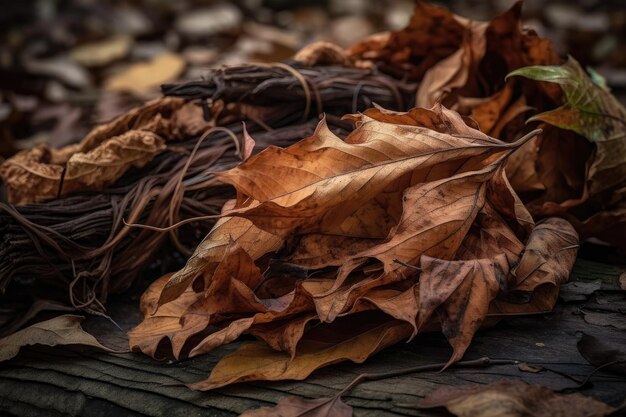 Bundle of fallen leaves that have different shapes and textures created with generative ai