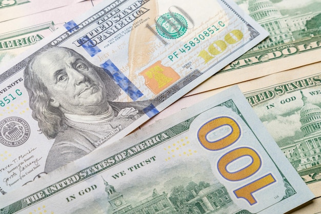 A bundle of fifty dollar bills close-up. Horizontal photo