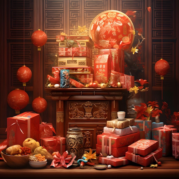 bundle of gift boxes to wish Chinese new year