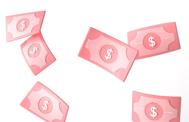 Photo bundle of icon money minimal pink banknote on white background business investment profit money saving concept 3d render dollar bills isolate economy and finance concept cashless society