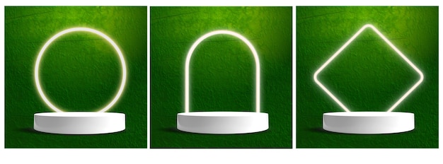 Bundle of podium with neon light for product promo green color